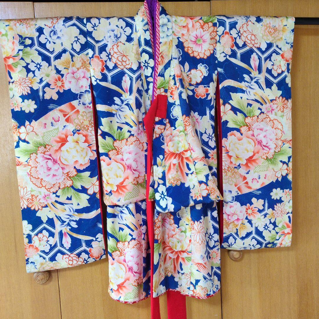 七五三３歳女の子アンティーク着物と正絹総絞り手縫いの被布(中綿無し）