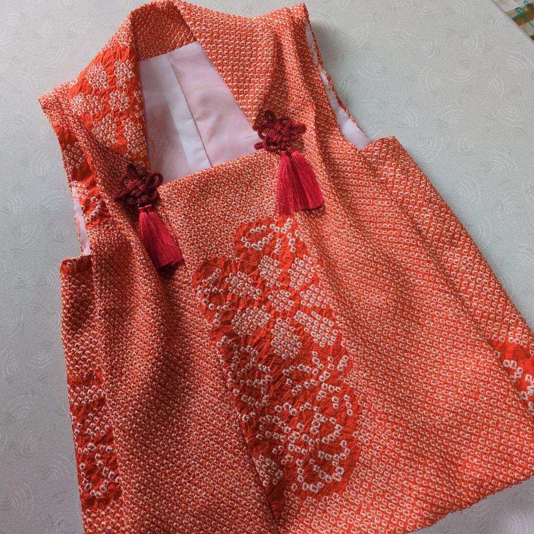 七五三３歳女の子アンティーク着物と正絹総絞り手縫いの被布(中綿無し）