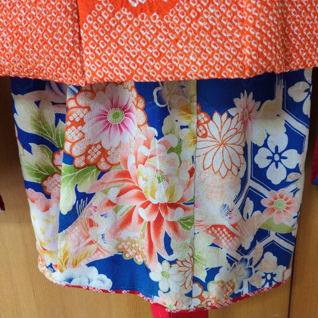 七五三３歳女の子アンティーク着物と正絹総絞り手縫いの被布(中綿無し）