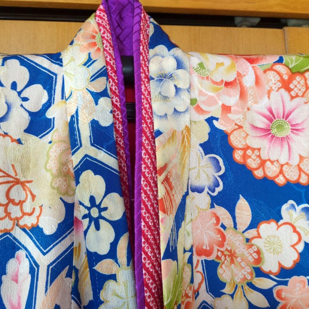 七五三３歳女の子アンティーク着物と正絹総絞り手縫いの被布(中綿無し）