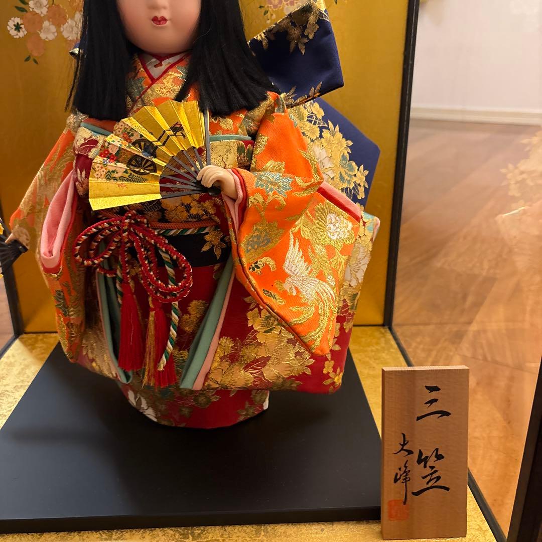 市松人形　三笠　大峰　ガラスケース、箱付き