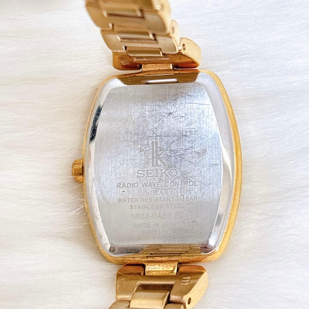 稼働美品✨セイコー　ルキア　1pダイヤ　腕時計 電波ソーラー ゴールド　トノー