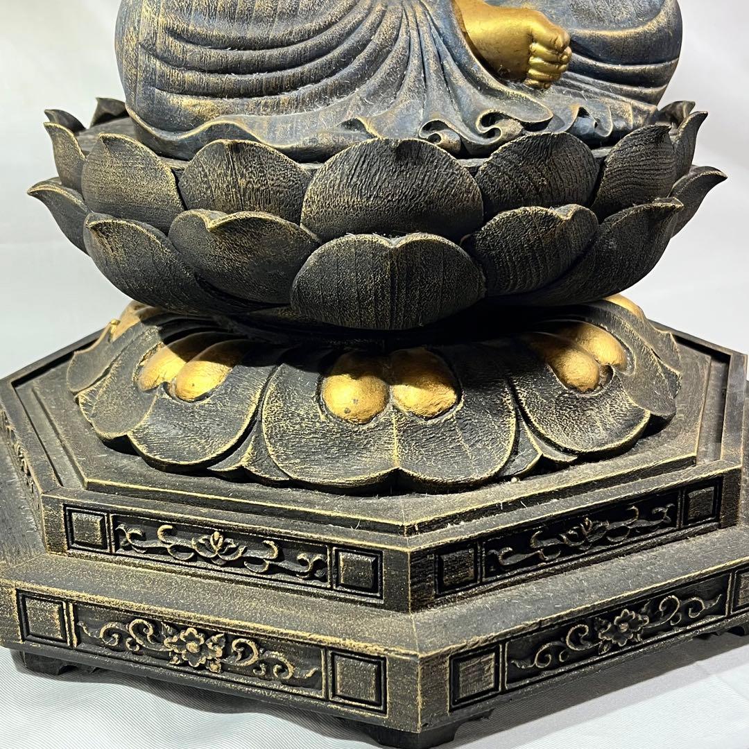 木彫り 観音 楠彫 仏像 戴元偉作 願掛け観音 東京書芸館 古色金彩仕上げ