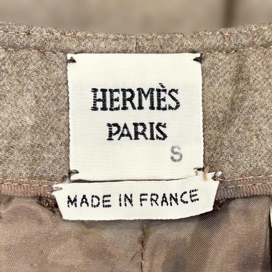 HERMES　エルメス　フレアスカート　ひざ丈　44　ブラウン　ウール×カシミア