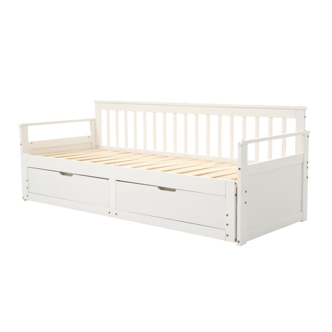 ソファベッド　引き出し収納付き　２WAY　すのこ仕様　天然木製　WHITE