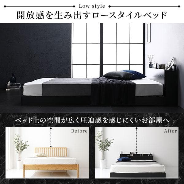 ベッド 低床 ロータイプ  ホワイト ダブル マットレス付きds-2174116