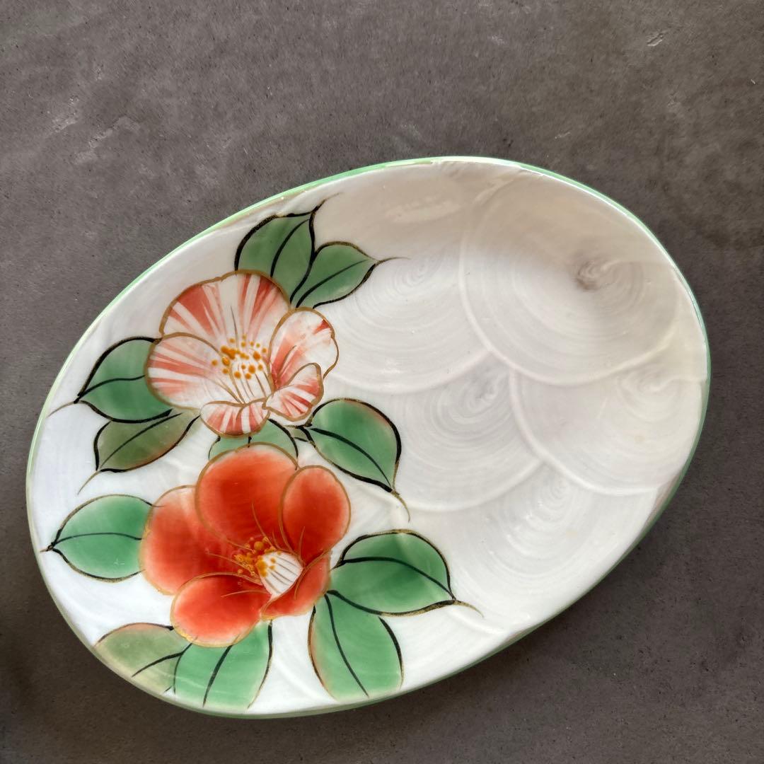 《ほぼ新品》美品　陶あん　京焼　清水焼　白掛彩草花銘々皿　椿　色絵付け　陶葊　皿