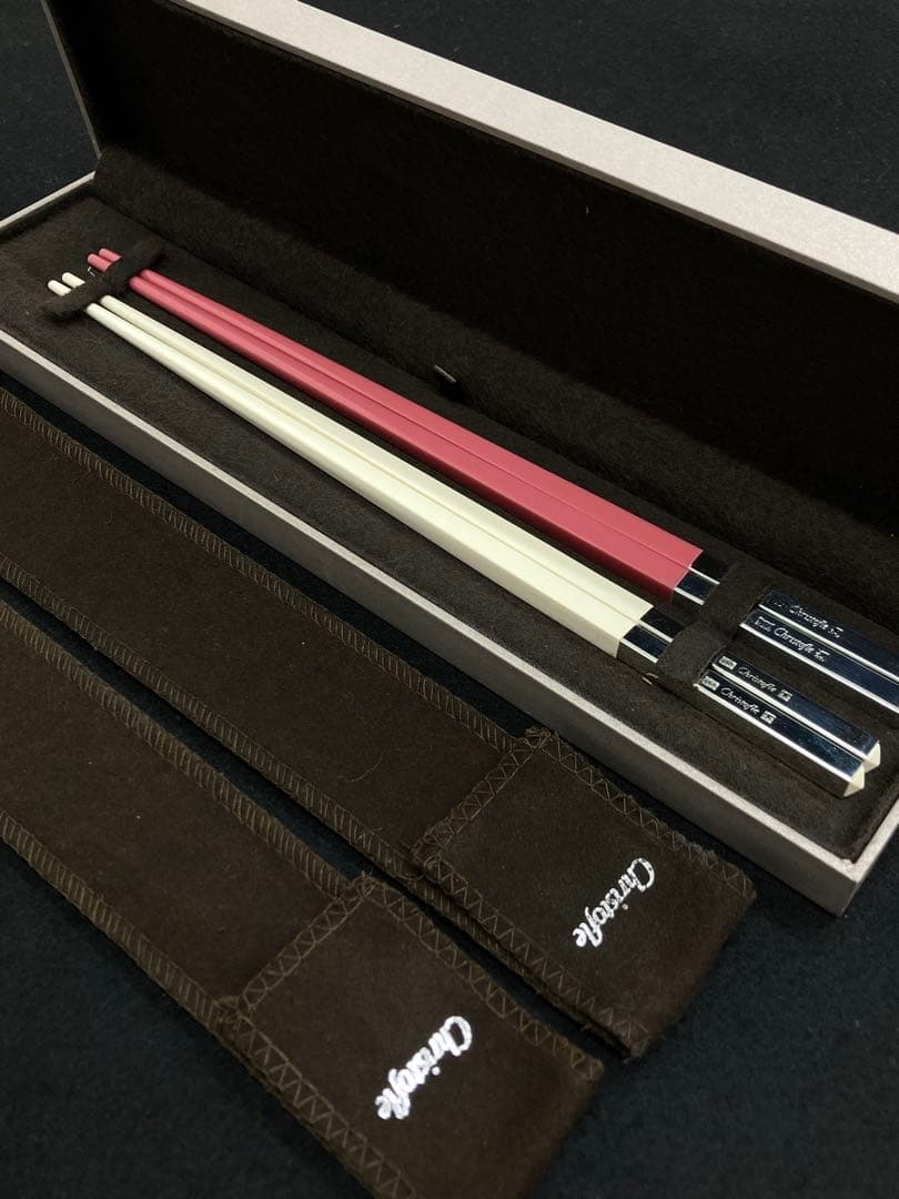【美品】Christofle クリストフル 高級箸セット ピンク白