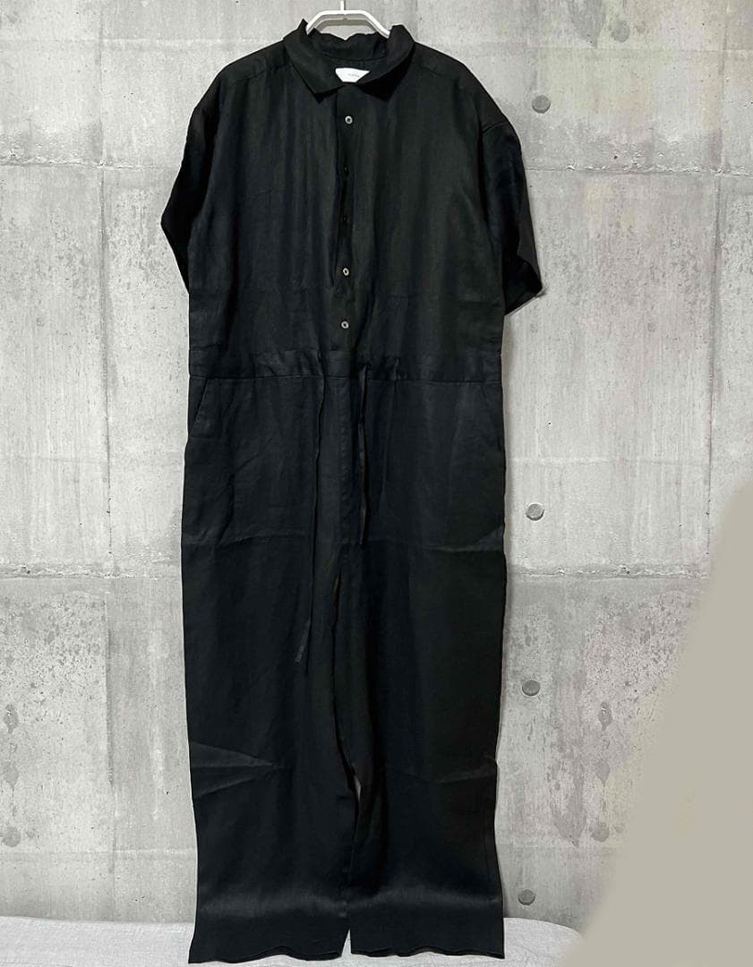 【即配送】かぐれ リネンハーフスリーブオールインワン ブラック