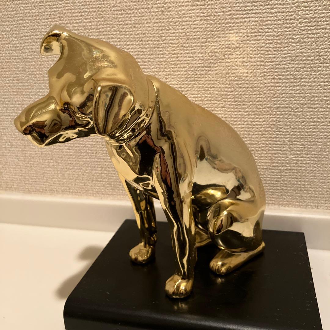金運　ビクター犬の置物 黒色台座付き