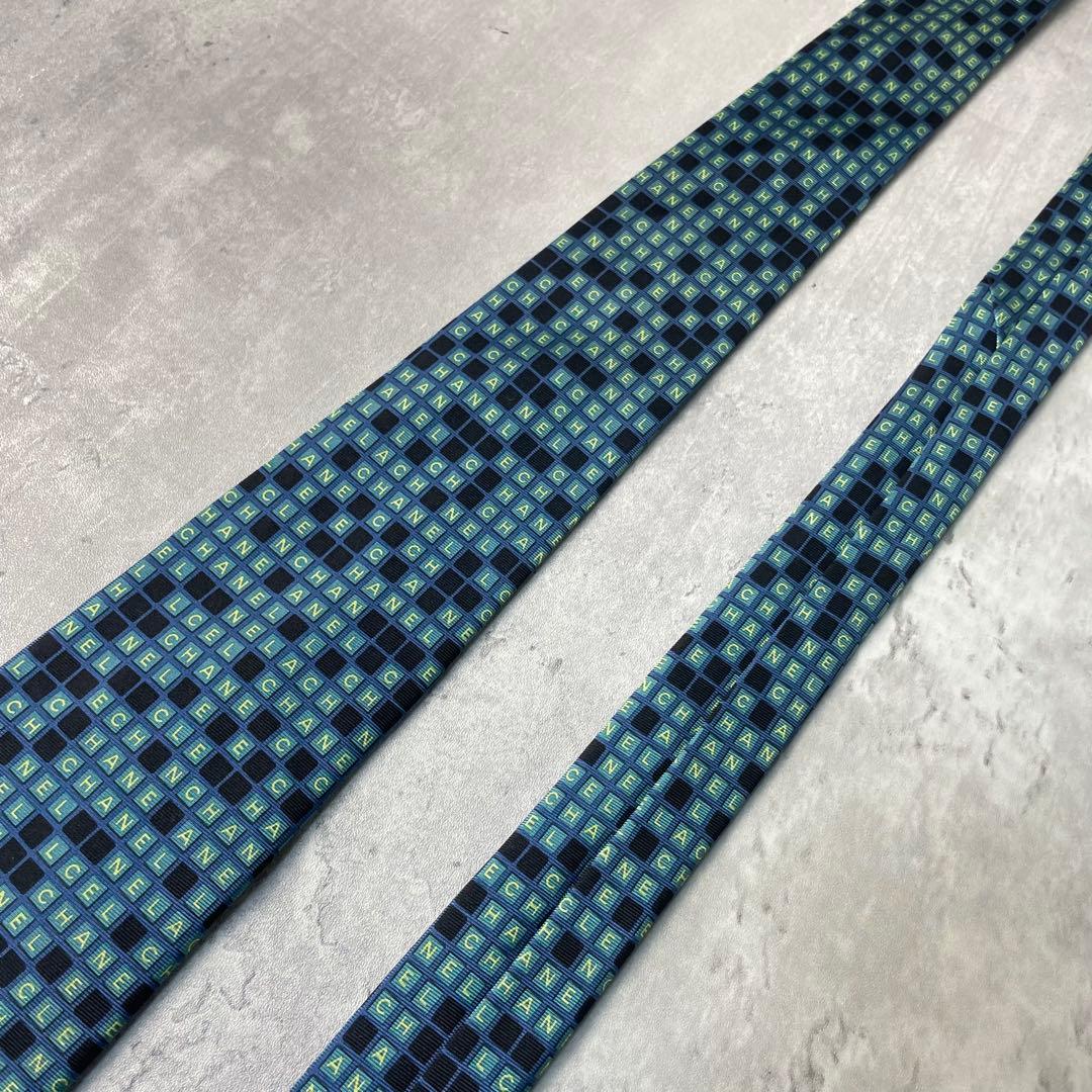 美品 CHANEL シャネル ロゴグラム ブロック ネクタイ グリーン 緑