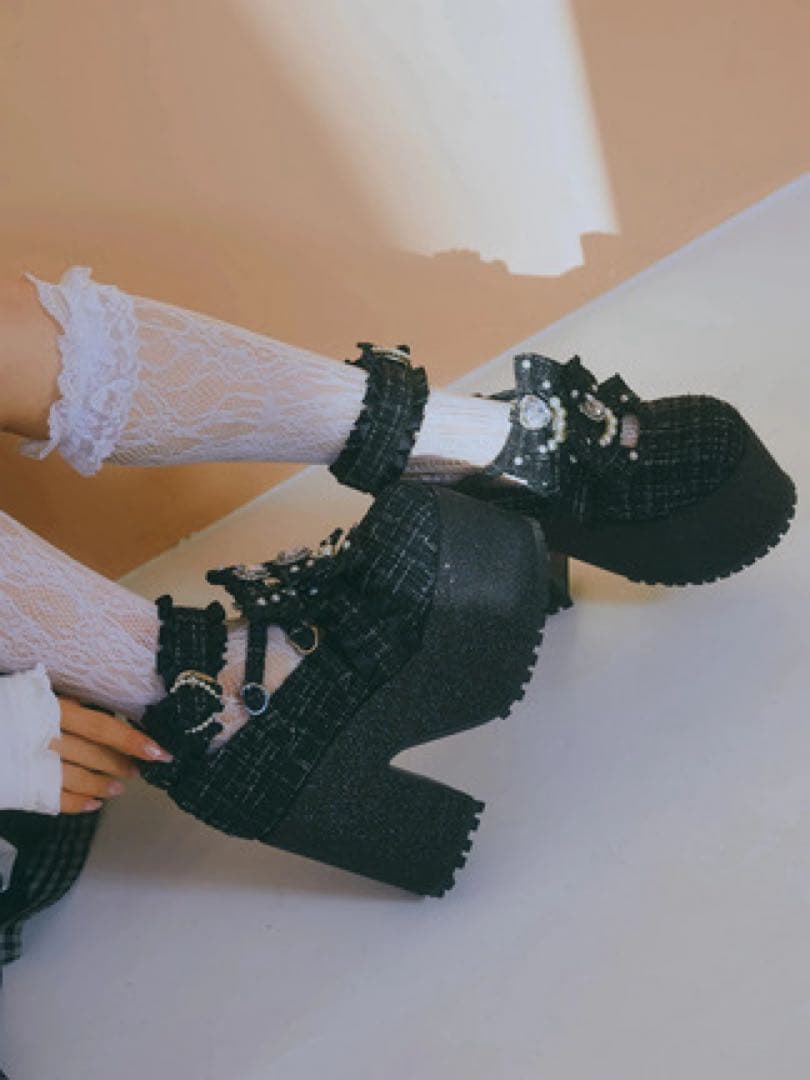 Ank Rouge ツイード厚底シューズ ブラック Sサイズ