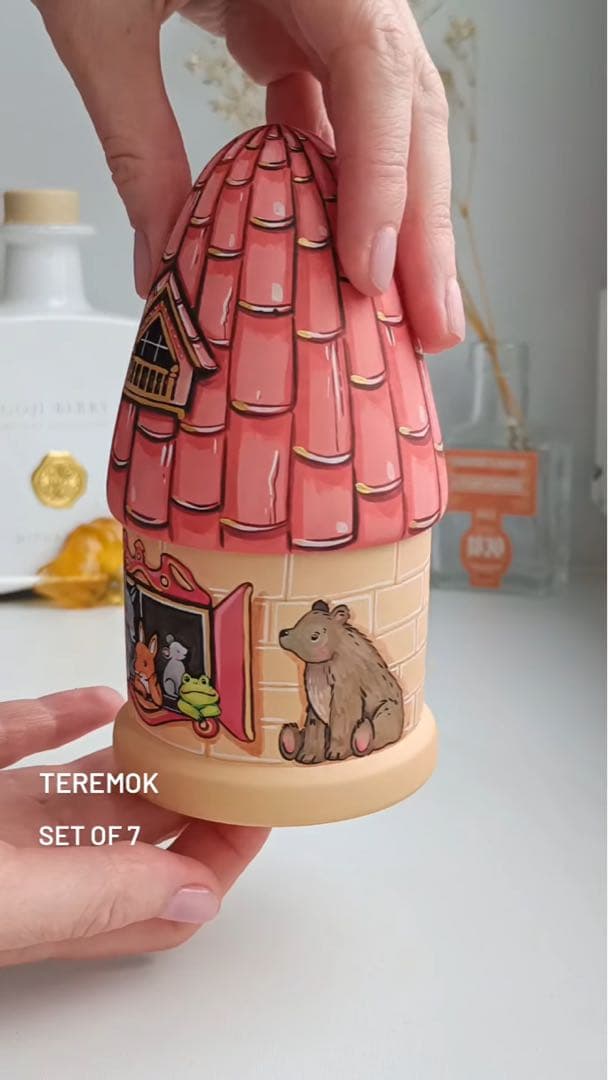 ロシア雑貨☆お家型マトリョーシカ民話『テレモーク』小さなおうち7Pマルガリータ作