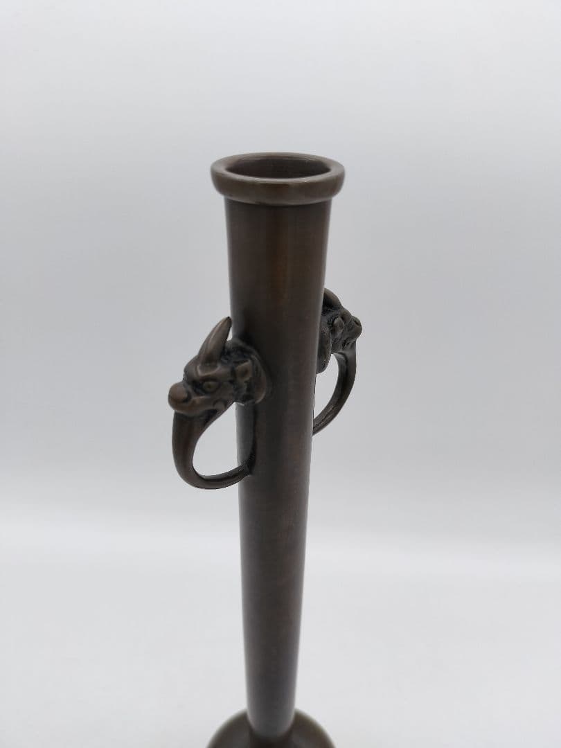 c234 鋳銅花入 獅子 耳付 堀井幸雲 木箱 茶道具 古物