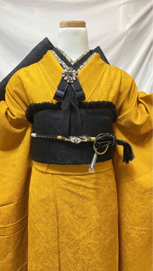 人気黄色無地振袖　成人式　フルセット　正絹　振袖フルセット