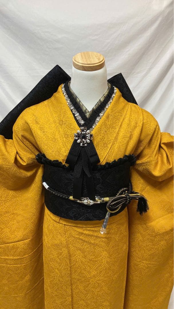 人気黄色無地振袖　成人式　フルセット　正絹　振袖フルセット