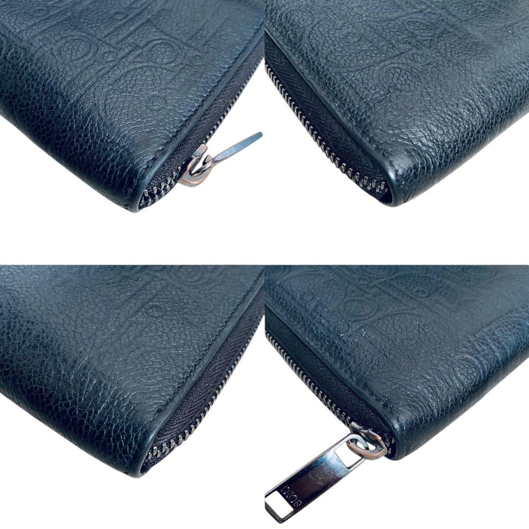 CHRISTIAN DIOR【美品】エンボス加工レザー ラウンドジップ 長財布