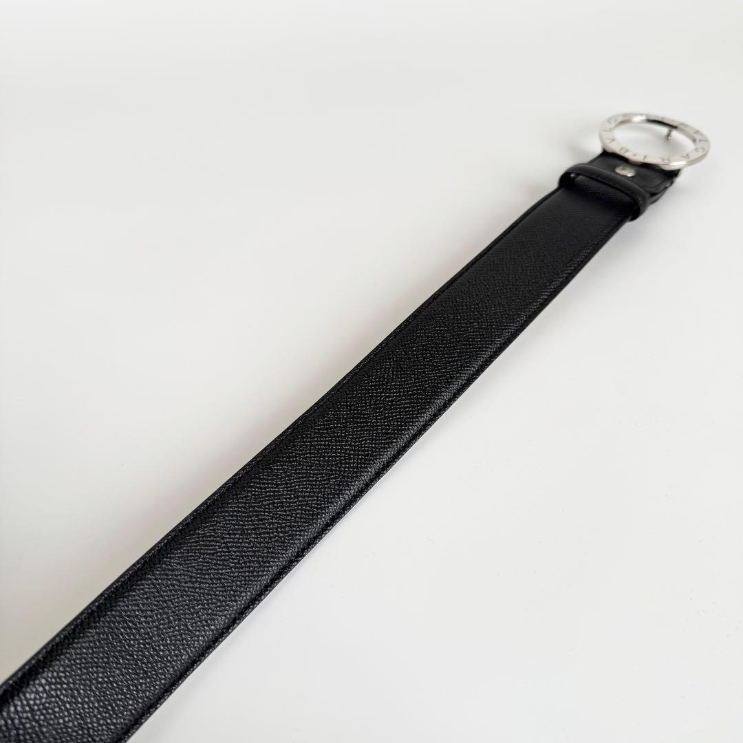 【極美品】BVLGARI サークルロゴ シルバー ベルト レザー ブラック