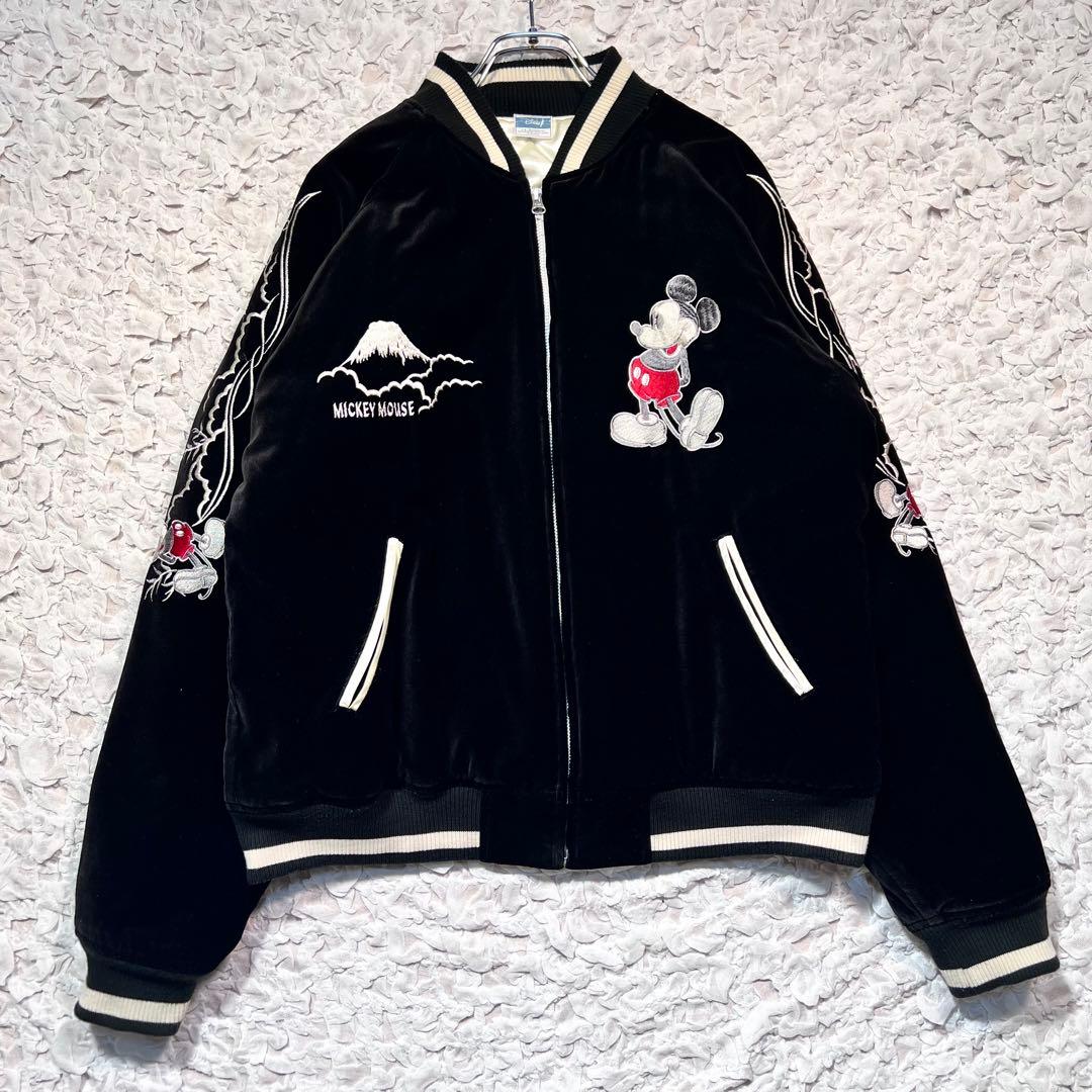 『激レア』　Disney スカジャン　ベロア　刺繍　希少　ブラック　【L】