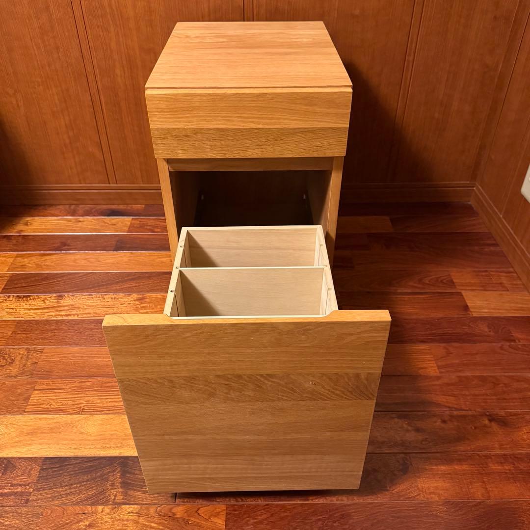 無印良品 無垢材デスクキャビネット(引出2段)オーク材 完成品 送料込 廃番