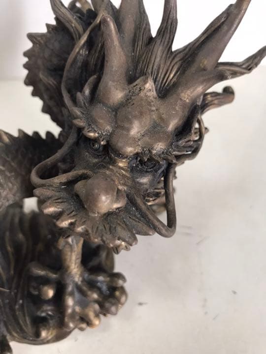 古銅製龍置物，開運，風水，金工細工，高11cm，長20cm，重24OO克
