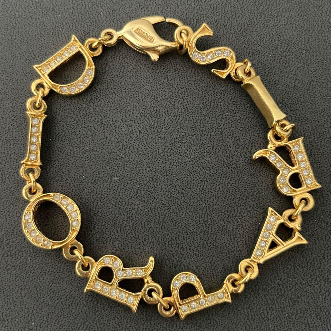 美品 Christian Dior ブレスレット　ラインストーン ゴールド ロゴ