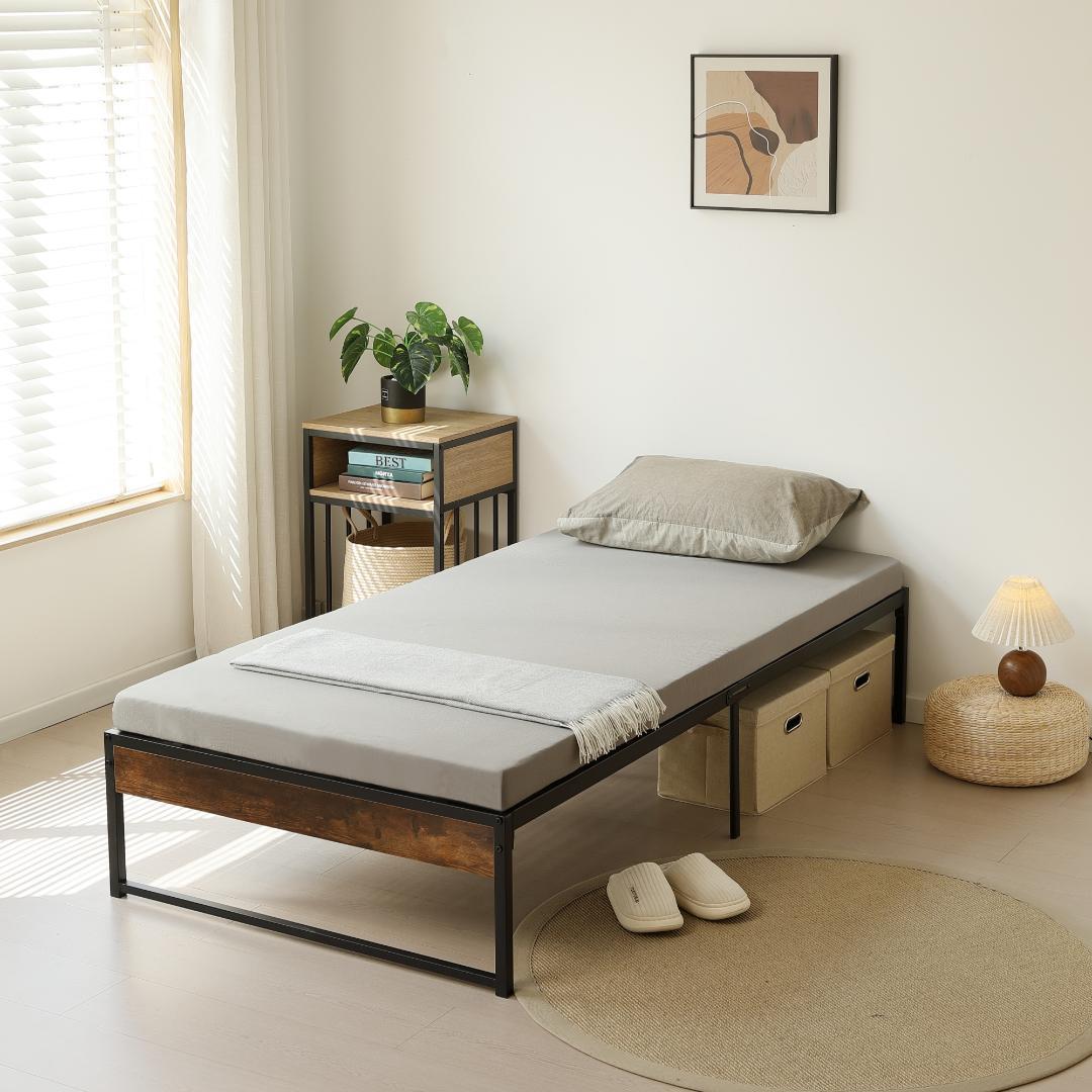 SALE！【シングル】ベッドフレーム 木製×スチール パイプベッド　BLACK