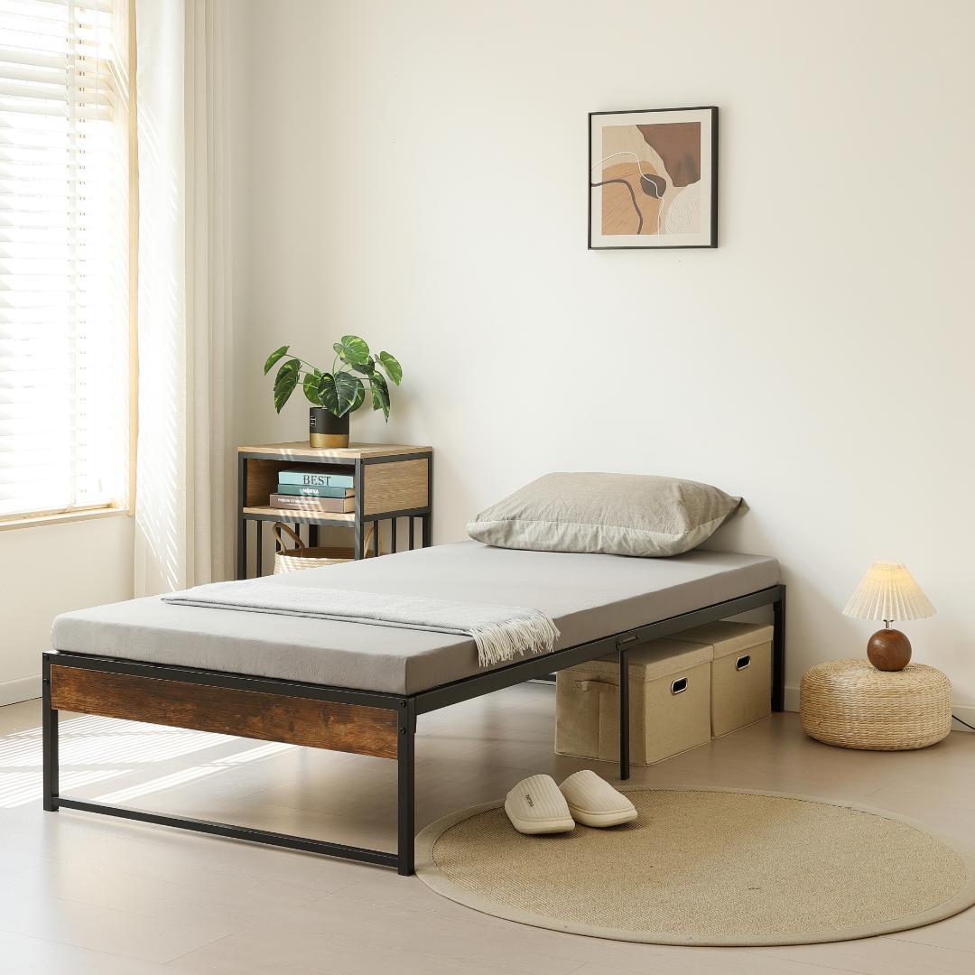 SALE！【シングル】ベッドフレーム 木製×スチール パイプベッド　BLACK