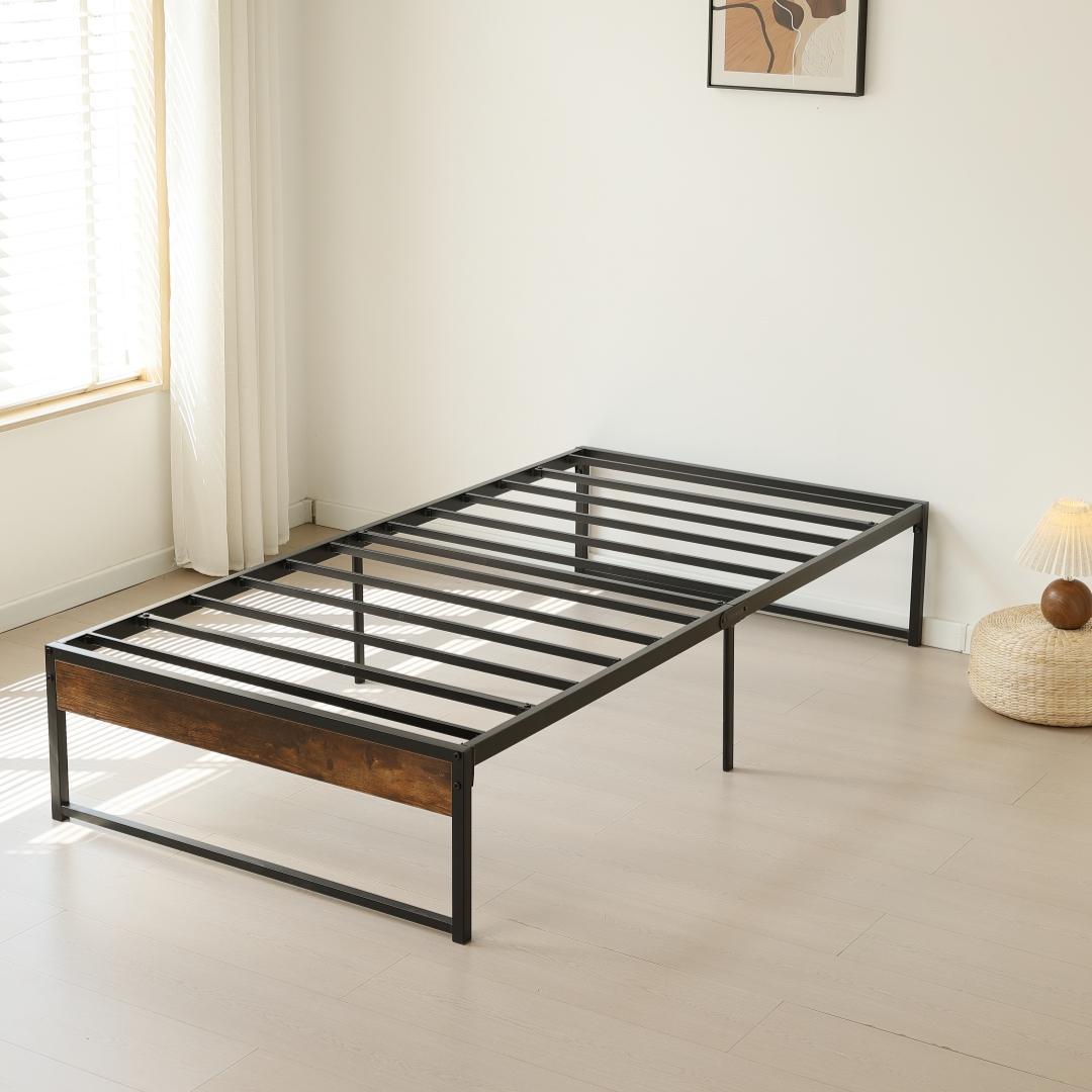 SALE！【シングル】ベッドフレーム 木製×スチール パイプベッド　BLACK