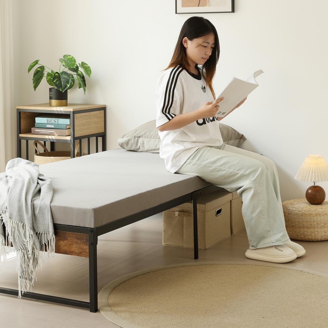 SALE！【シングル】ベッドフレーム 木製×スチール パイプベッド　BLACK