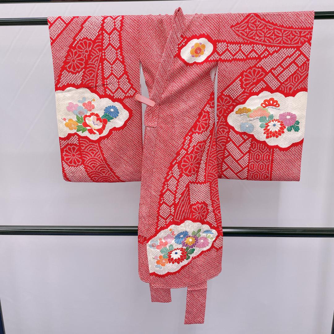 Y★3965★ 子供着物 襦袢付き 一つ身 女の子 七五三 3才 絞り染め