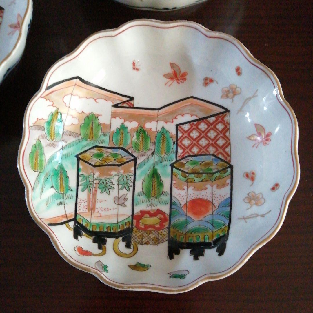 伊万里　錦灯灯籠画膾皿　6客　15cm　明治期