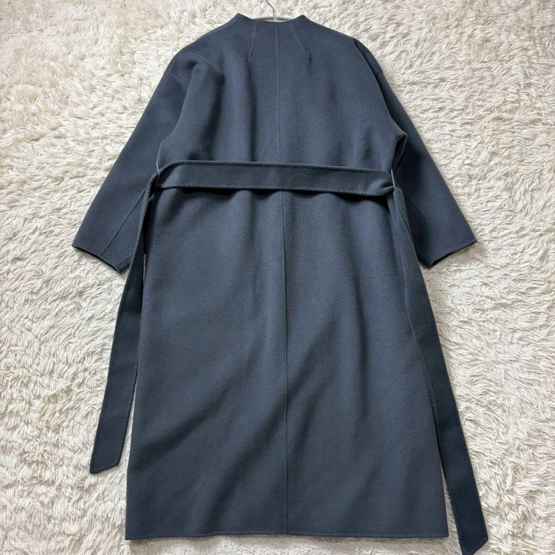 【極美品】uncrave ウールリバーロングコート　ベルト　ベルテッドコート　青