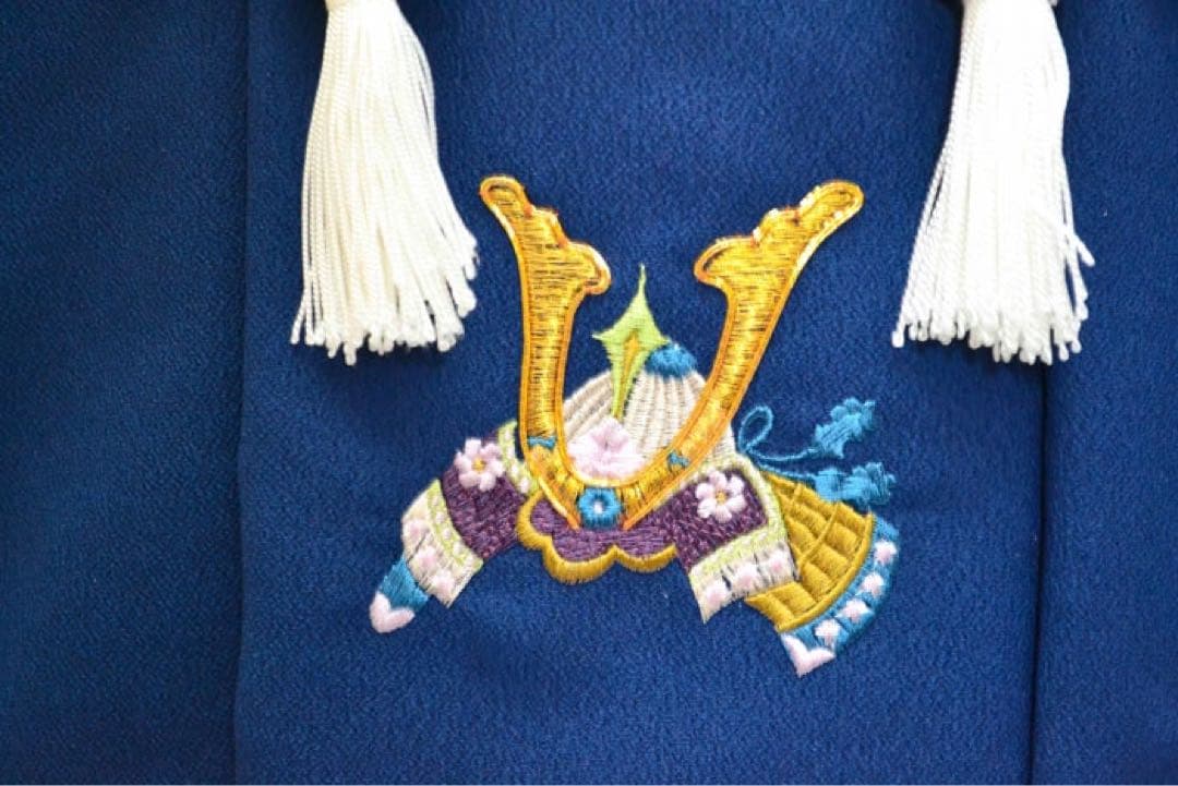七五三 着物 3歳 男の子 男児 被布コート 刺繍柄 紺　縮緬生地 日本製