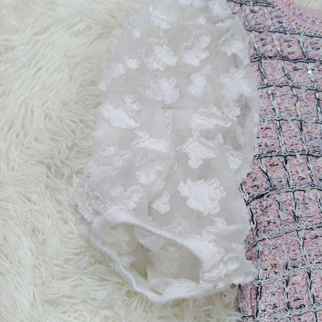 近年 美品✨ルネ　ツイードトップス　シースルー花柄スリーブ　クルーネック　34