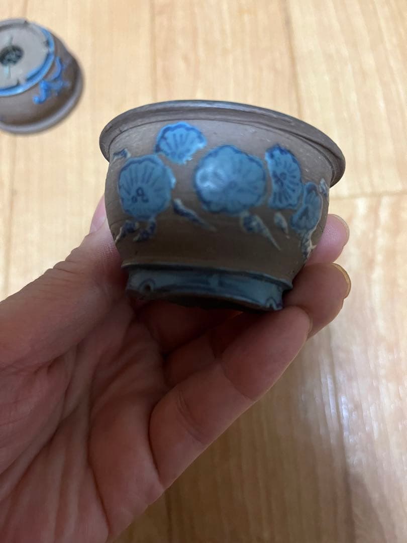 豆盆栽鉢　希少時代　陶翠　彩交趾黒泥丸豆鉢3個セット