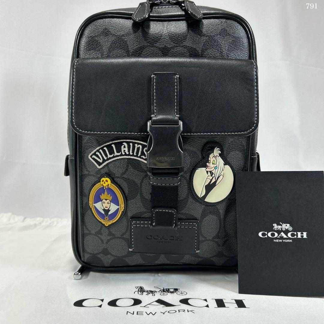【極美品】コーチ トラックパック ボディバッグ Disneyコラボ レザー 黒