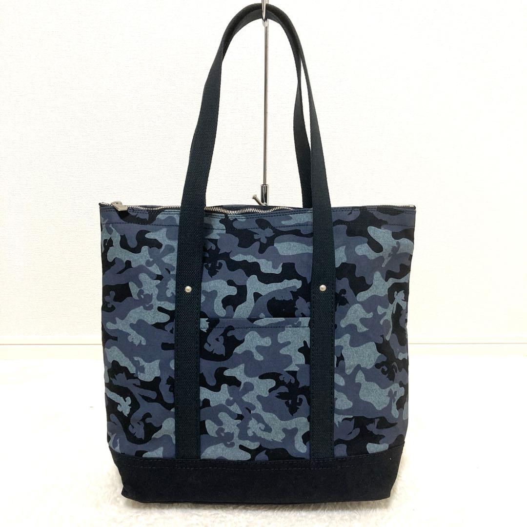 【美品】 一澤信三郎帆布 N-30 アトム 迷彩×黒　トートバッグ A4
