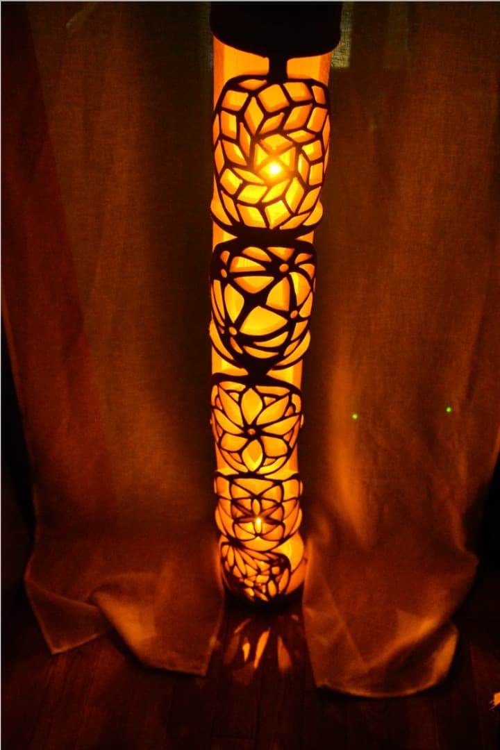 特大★竹灯籠　〜円和模様〜  幻想の灯り　★ 竹ランプ