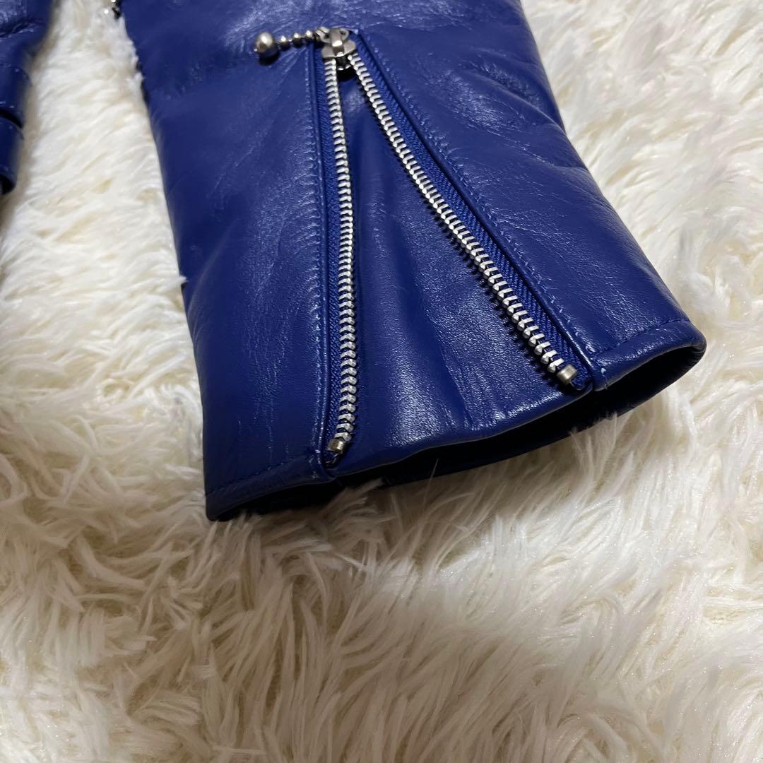【美品】HORN WORKS レザー ダブルライダースジャケット LL ブルー