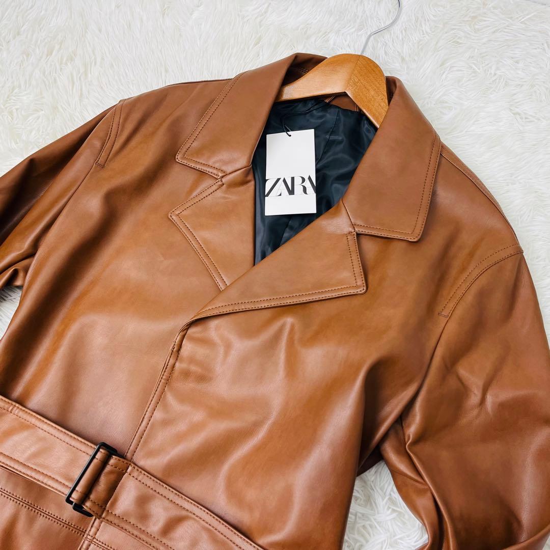 未使用 タグ付✨ZARA トレンチコート ロングコート ベルテッド 茶 XL相当
