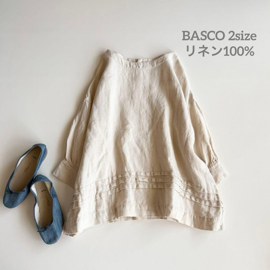 BASCO　バスコ　リネン　ブラウス　半袖　タック　ベージュ