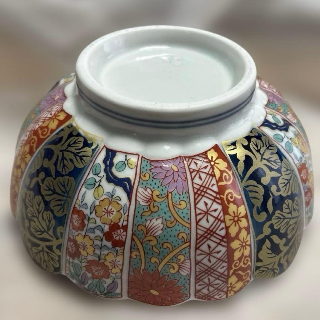 有田焼 元禄古伊万里　菊割小鉢揃 ５枚セット 輪花鉢 色絵 煮物鉢 刺身鉢