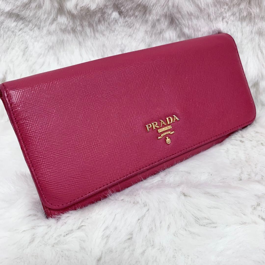 良品！PRADA サフィアーノ　メタルロゴ　ピンク系　レディース　長財布