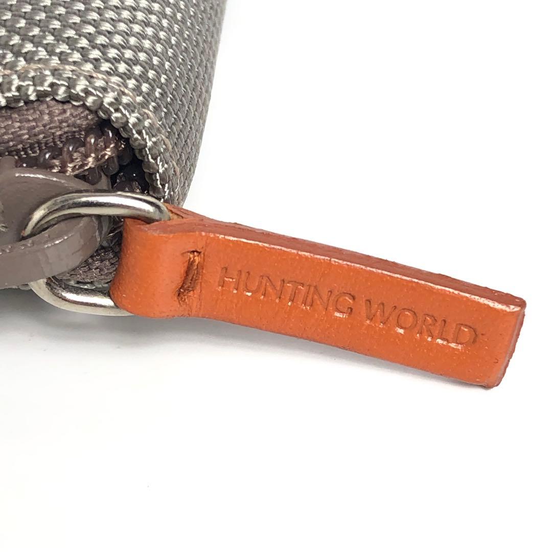【未使用保管品】ハンティングワールド ラウンドファスナー長財布 メンズ グレー
