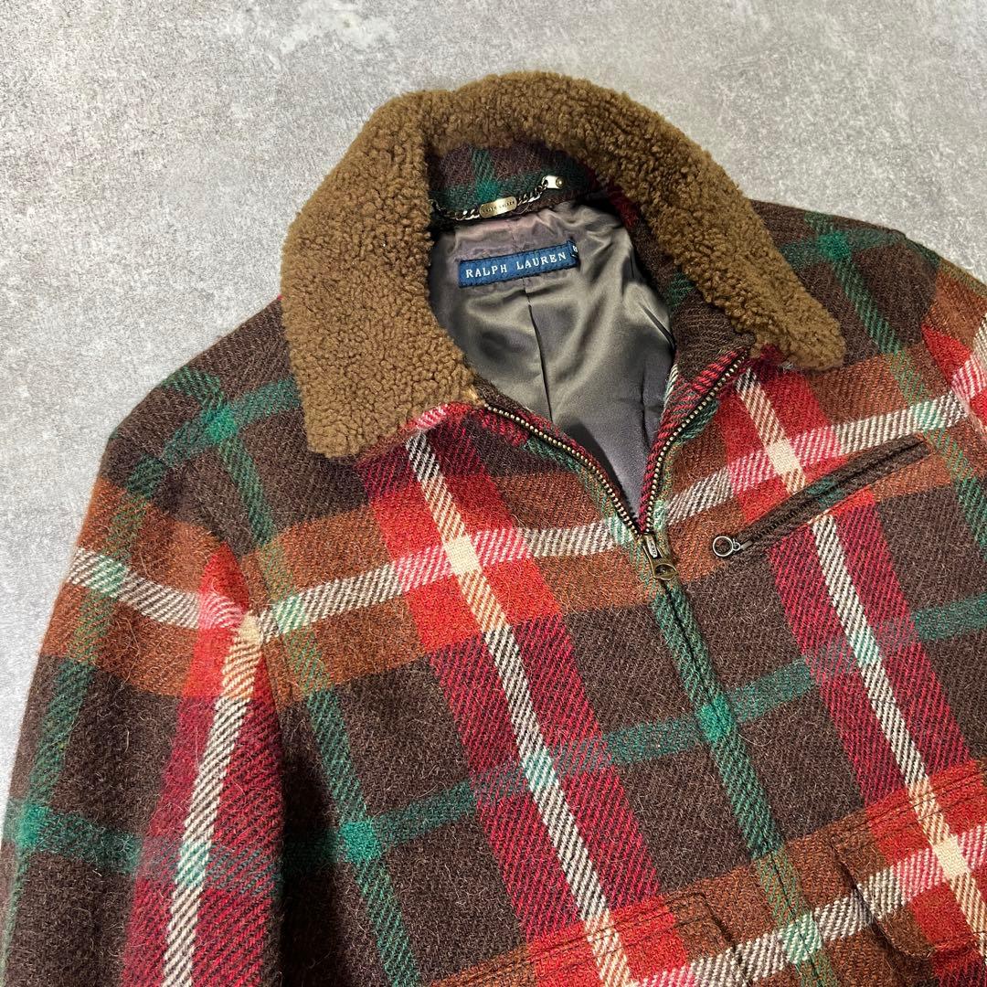 RALPH LAUREN チェックウールジャケット　M ウールアルパカ　ムートン
