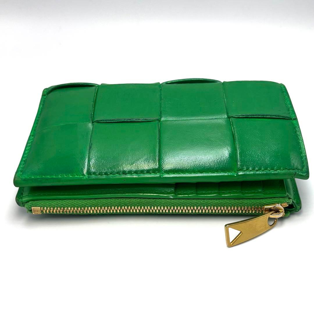 Bottega Veneta インテレチャート グリーンレザー ジッパー財布 箱