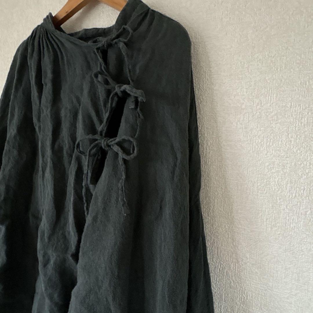 OUTIL ウティ　リネン100 カーディガン　ダークグリーン
