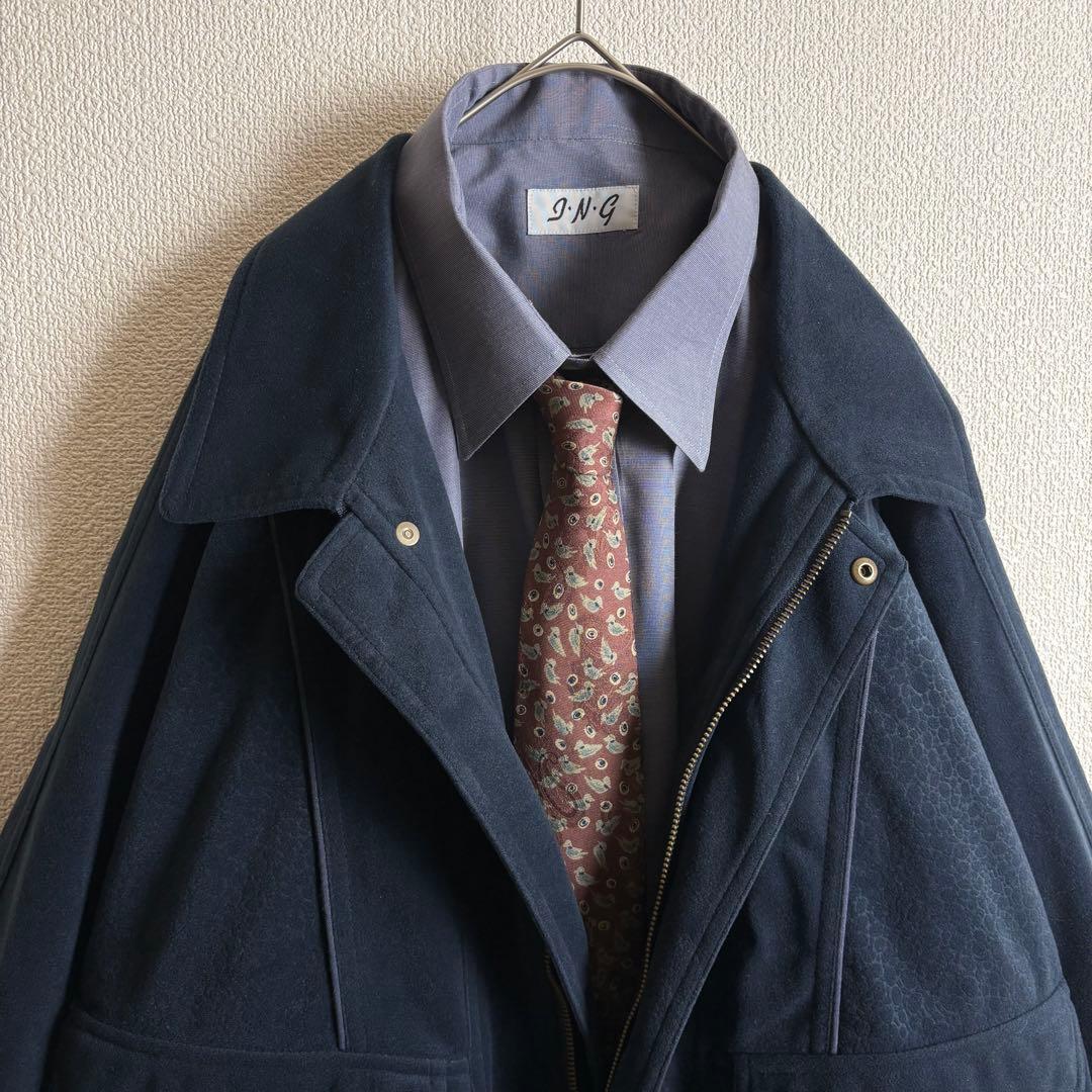 Burberrysネクタイシャツスイングトップ　クロコダイル柄　スエード生地古着