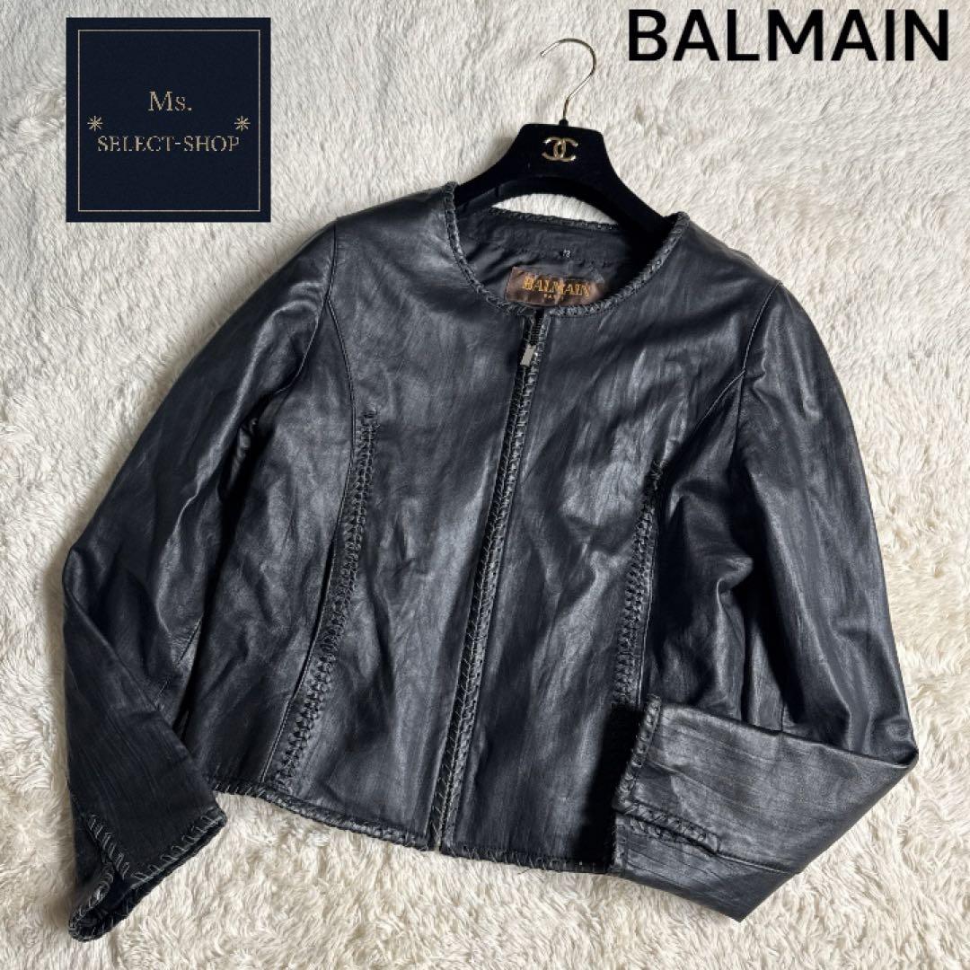 【美品】BALMAIN バルマン ノーカラーレザージャケット 羊革 XL